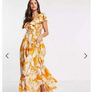 ASOS orange floral ruffle maxi dress | size XS